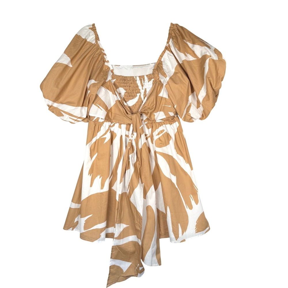 SugarLips Hazel Abstract Marion Puff Sleeve Babydoll Mini Dress Abstract Leaf M - Picture 3 of 4